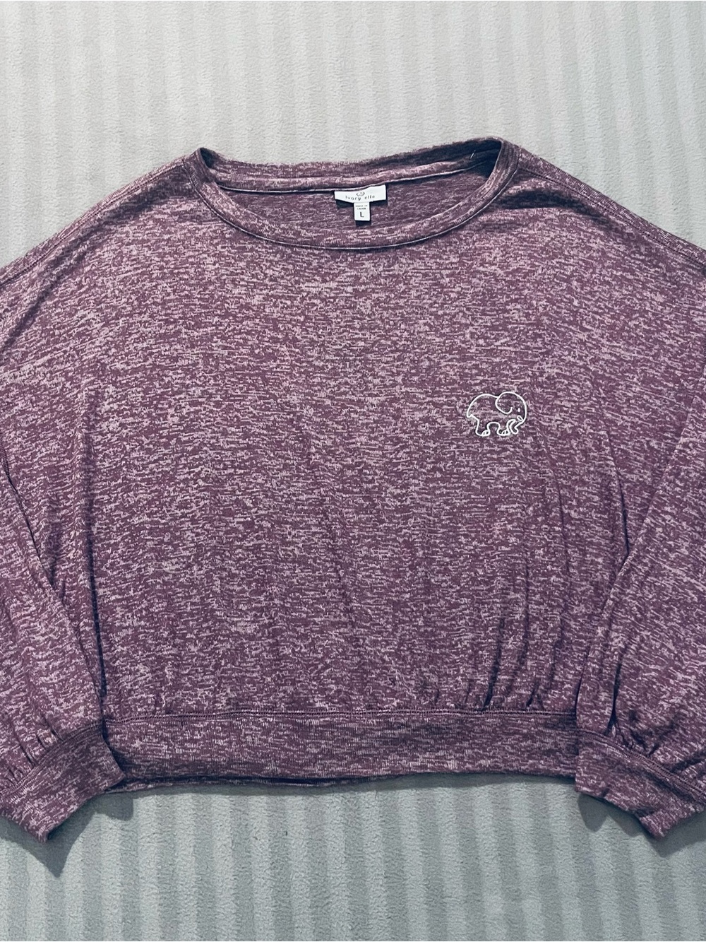 ivory ella Heathered Mauve Cropped Sweatshirt with Elephant Logo